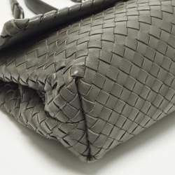 Pre Owned Bottega Veneta Olimpia Small Grey Intrecciato Leather Shoulder Bag