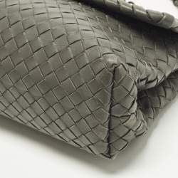 Pre Owned Bottega Veneta Olimpia Small Grey Intrecciato Leather Shoulder Bag