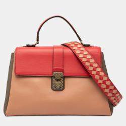 مملوكة مسبقًا Bottega Veneta Red Medium Tricolor Nappa Piazza Top Handle Satchel