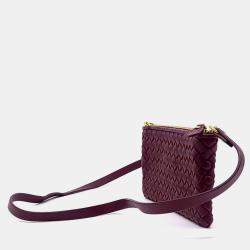 Pre Owned Bottega Veneta Burgundy Leather Mesh Pouch Bag