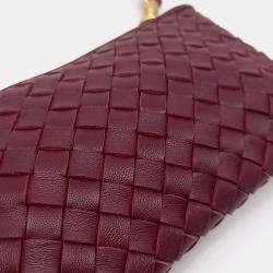 Pre Owned Bottega Veneta Burgundy Leather Mesh Pouch Bag
