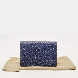 Pre Owned حقيبة كلتش بوتيغا فينيتا جلد بنفسجي/أزرق إنترشياتو بقلاب