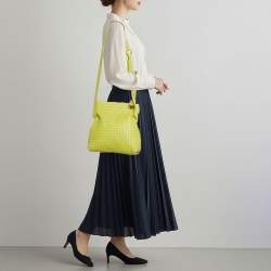 Pre Owned Bottega Veneta BV Fold Intrecciato Green Leather Shoulder Bag