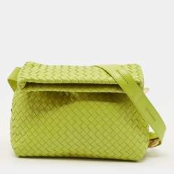 Pre Owned Bottega Veneta BV Fold Intrecciato Green Leather Shoulder Bag