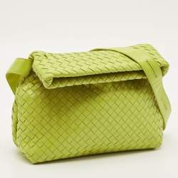 Pre Owned Bottega Veneta BV Fold Intrecciato Green Leather Shoulder Bag