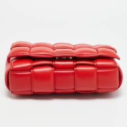 Pre Owned Bottega Veneta Cassette Chain Red Padded Leather Top Handle Bag