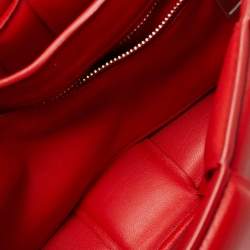Pre Owned Bottega Veneta Cassette Chain Red Padded Leather Top Handle Bag