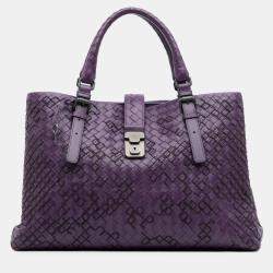 مملوكة مسبقًا Bottega Veneta Purple Medium Nappa Intrecciato Stitched Roma Tote