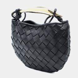 مملوكة مسبقًا حقيبة بوتيغا فينيتا جلد انتريشياتو لامبكين صغير أسود سردين