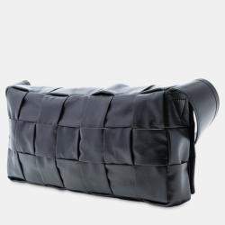 Pre Owned Bottega Veneta Black Stretch Paper Calfskin Intrecciato Cassette Crossbody