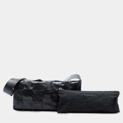 Pre Owned Bottega Veneta Black Stretch Paper Calfskin Intrecciato Cassette Crossbody