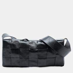 Pre Owned Bottega Veneta Black Stretch Paper Calfskin Intrecciato Cassette Crossbody
