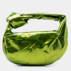Pre Owned Bottega Veneta Green Mini Metallic Crushed Calfskin Jodie