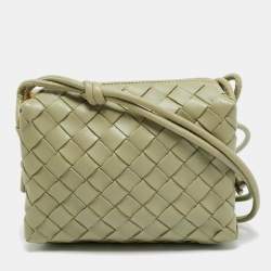 Pre Owned Bottega Veneta Loop Mini Light Green Intrecciato Leather Camera Bag