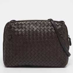 مملوكة مسبقًا Bottega Veneta Nodini Dark Brown Intrecciato Leather Crossbody Bag
