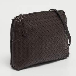 Pre Owned Bottega Veneta Nodini Dark Brown Intrecciato Leather Crossbody Bag