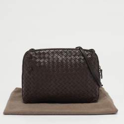 Pre Owned Bottega Veneta Nodini Dark Brown Intrecciato Leather Crossbody Bag