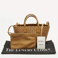 Pre Owned Bottega Veneta Cabat Mini Camel Intrecciato Leather Tote