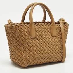 Pre Owned Bottega Veneta Cabat Mini Camel Intrecciato Leather Tote