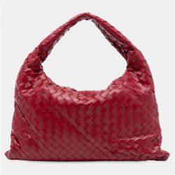 Pre Owned Bottega Veneta Red Small Calfskin Intrecciato Hop Hobo