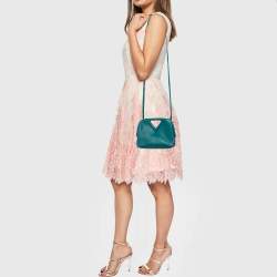 Pre Owned حقيبة بوتيغا فينيتا جلد أخضر بحري صغيرة مثلثية