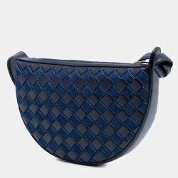 مملوكة مسبقًا Bottega Veneta Blue Mini Leather and Denim Intrecciato Sunrise Hobo