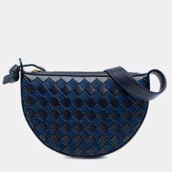 Pre Owned Bottega Veneta Blue Mini Leather and Denim Intrecciato Sunrise Hobo