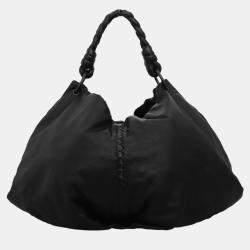 Pre Owned Bottega Veneta Black Leather Intrecciato Fortune Cookie Bag