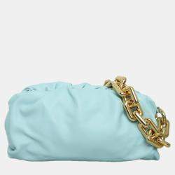 Pre Owned Bottega Veneta Blue Calf Pouch With Chain