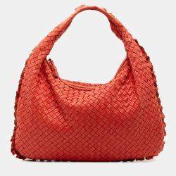 Pre Owned Bottega Veneta Red Small Perforated Nappa Intrecciato Veneta Hobo