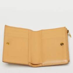 Pre Owned Bottega Veneta Beige Intrecciato Leather Compact Wallet