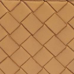Pre Owned Bottega Veneta Beige Intrecciato Leather Compact Wallet
