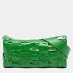 مملوكة مسبقًا Bottega Veneta Green Stretch Paper Calfskin Intrecciato Cassette Crossbody