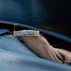 Pre Owned Bottega Veneta Blue Small Nappa Intrecciato Olimpia Shoulder Bag