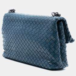 Pre Owned Bottega Veneta Blue Small Nappa Intrecciato Olimpia Shoulder Bag