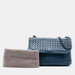 Pre Owned Bottega Veneta Blue Small Nappa Intrecciato Olimpia Shoulder Bag