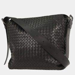 مملوكة مسبقًا حقيبة ماسنجر بوتيغا فينيتا جلد عجل intrecciato أسود
