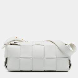 مملوكة مسبقًا Bottega Veneta White Small Lambskin Intrecciato Brick Cassette