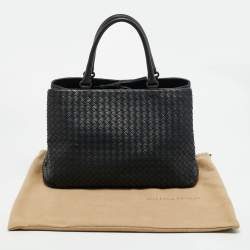 Pre Owned Bottega Veneta Double Compartment Dark Grey Intrecciato Leather Tote