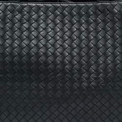 Pre Owned Bottega Veneta Double Compartment Dark Grey Intrecciato Leather Tote