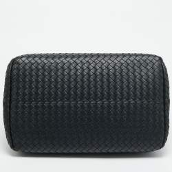 Pre Owned Bottega Veneta Double Compartment Dark Grey Intrecciato Leather Tote