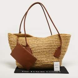 مملوكة مسبقًا Bottega Veneta Acro Cream/Brown Leather and Raffia Tote