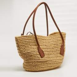 مملوكة مسبقًا Bottega Veneta Acro Cream/Brown Leather and Raffia Tote