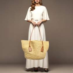مملوكة مسبقًا Bottega Veneta Acro Cream/Brown Leather and Raffia Tote