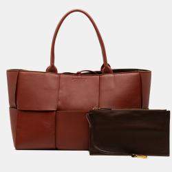 Pre Owned Bottega Veneta Brown Medium Nappa Maxi Intrecciato Arco Tote