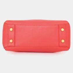 Pre Owned Bottega Veneta Red Intrecciato Leather Piazza Top Handle Bag with Strap