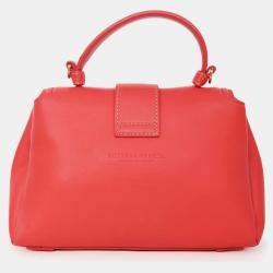 Pre Owned Bottega Veneta Red Intrecciato Leather Piazza Top Handle Bag with Strap