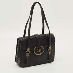 م ملوكة مسبقًا Bottega Venetta Mezzaluna Black Intrecciato Leather Bag