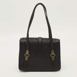 مملوكة مسبقًا Bottega Venetta Mezzaluna Black Intrecciato Leather Bag