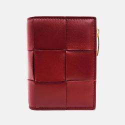 مملوكة مسبقًا Bottega Veneta Red Leather Mesh Bi-Fold Wallet